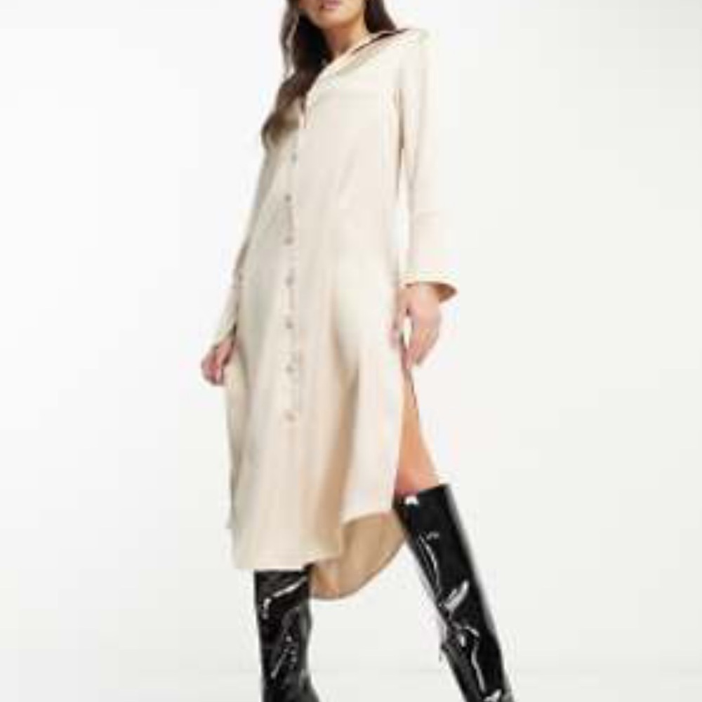 Satin midi shirt dress in champagne